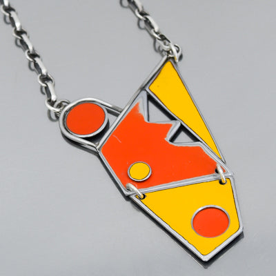 Lottie - Ford pendant necklace featuring 74 Ford F150 orange and 72 Ford yellow pickup paint with sterling silver chain.