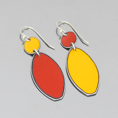 Addie - Ford earrings with original 72 Ford yellow and 69 Ford Maverick red paint on sterling silver hooks.