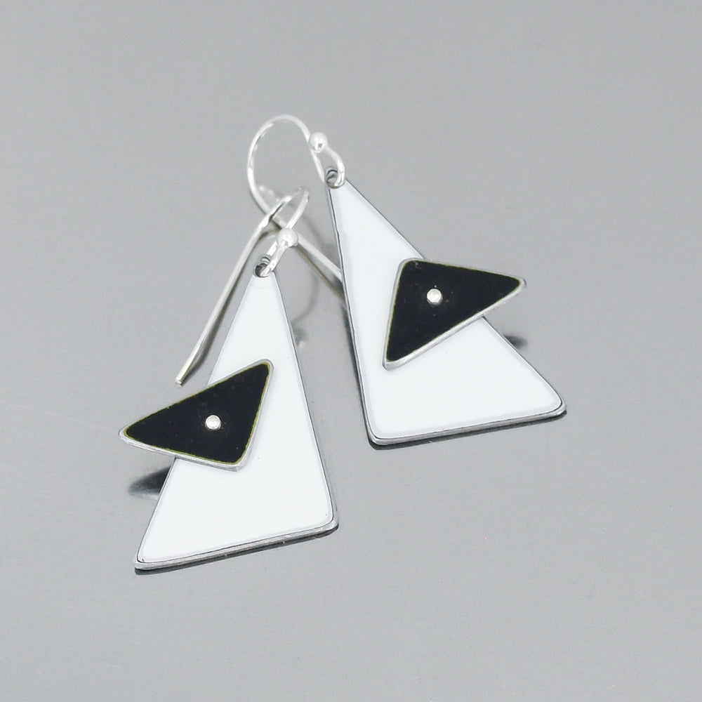 Leola earrings made from original 1980 Audi 5000 white and 1968 GMC black painted car parts with silver hooks