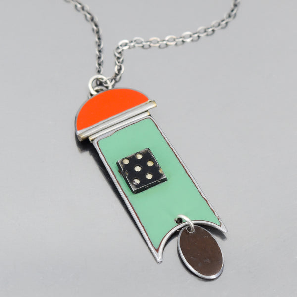 Sterling silver chain necklace with pendant made from 74 Ford, 75 Dodge, and 64 Ford car paint and metal details