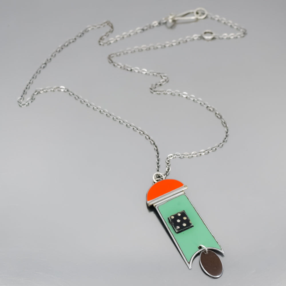 Sterling silver chain necklace with vintage car paint pendant from 74 Ford, 75 Dodge, and 64 Ford Fairlane.
