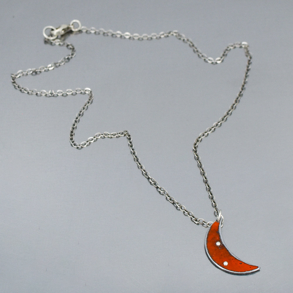 Sterling silver chain necklace with crescent pendant made from original 69 Ford Maverick car paint