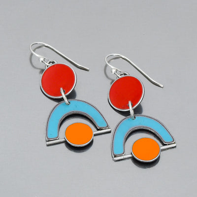 Dorothea - Ford & AMC earrings with red, turquoise, and orange original car paint on sterling silver hooks.