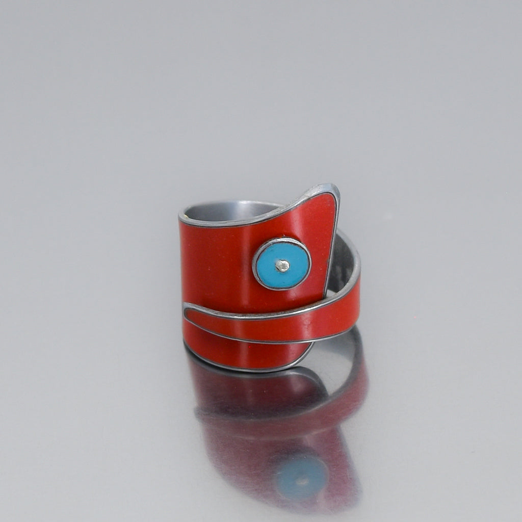 Della - Mercury & Ford ring featuring original red 69 Mercury Monterey and turquoise 64 Ford Thunderbird paint.