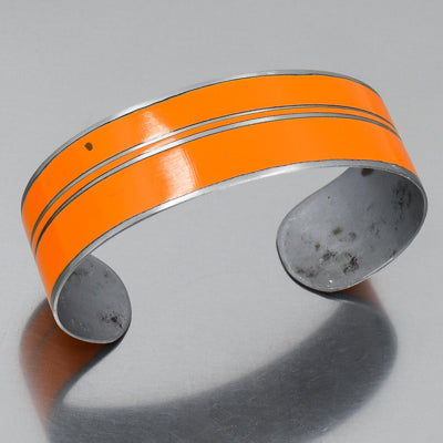 Norbert - AMC Rambler bracelet with original car paint, orange with silver stripes, adjustable 3/4" wide cuff design.