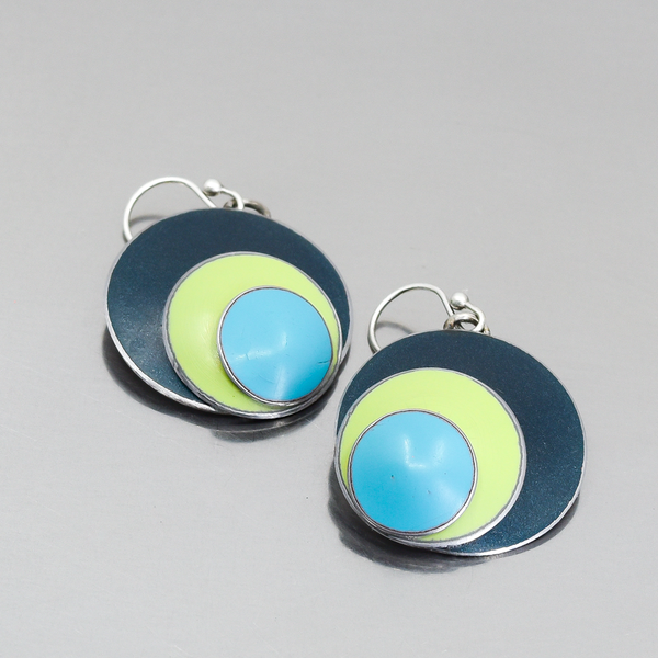Winifred - Pontiac, Plymouth, Ford earrings with original car paint and sterling silver ear wires on gray background.