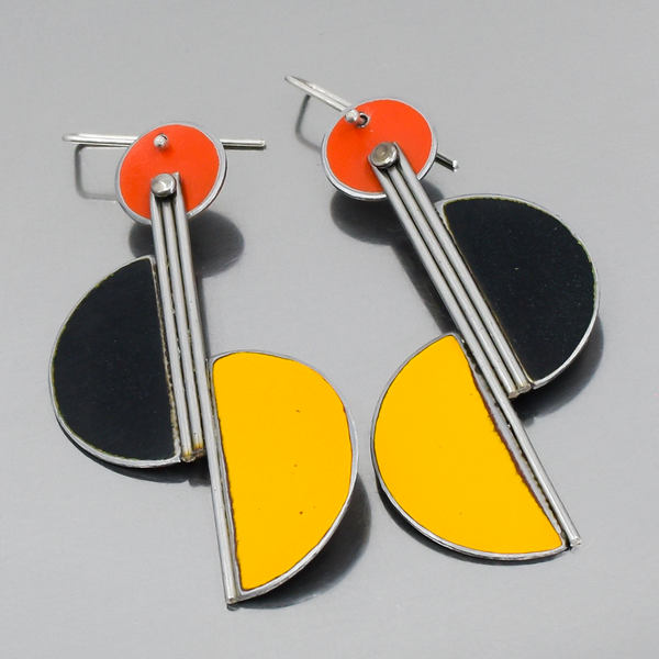 Ollie - Ford & GMC earrings with black, yellow, and orange vintage truck paint and sterling silver ear wires.