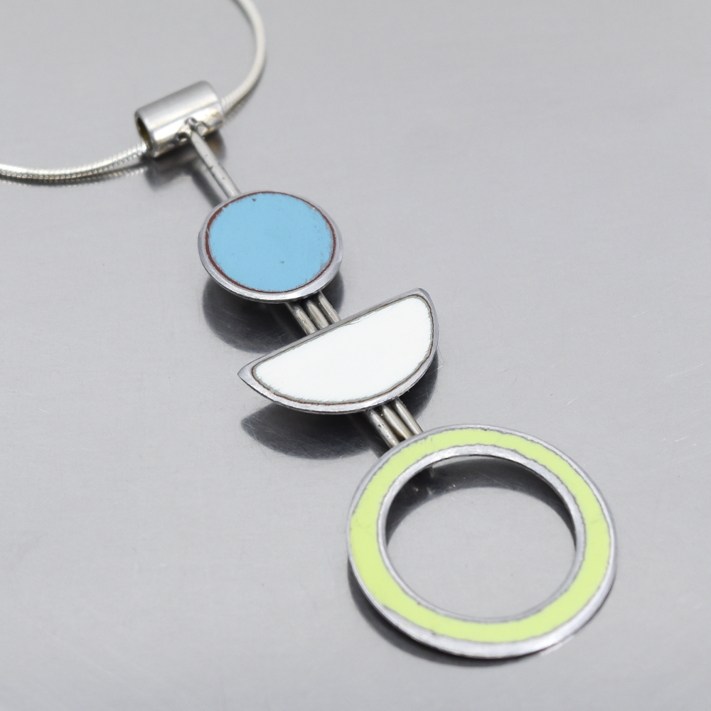 Beverly - Ford & Plymouth pendant necklace with turquoise, white, and green original car paint on sterling silver chain