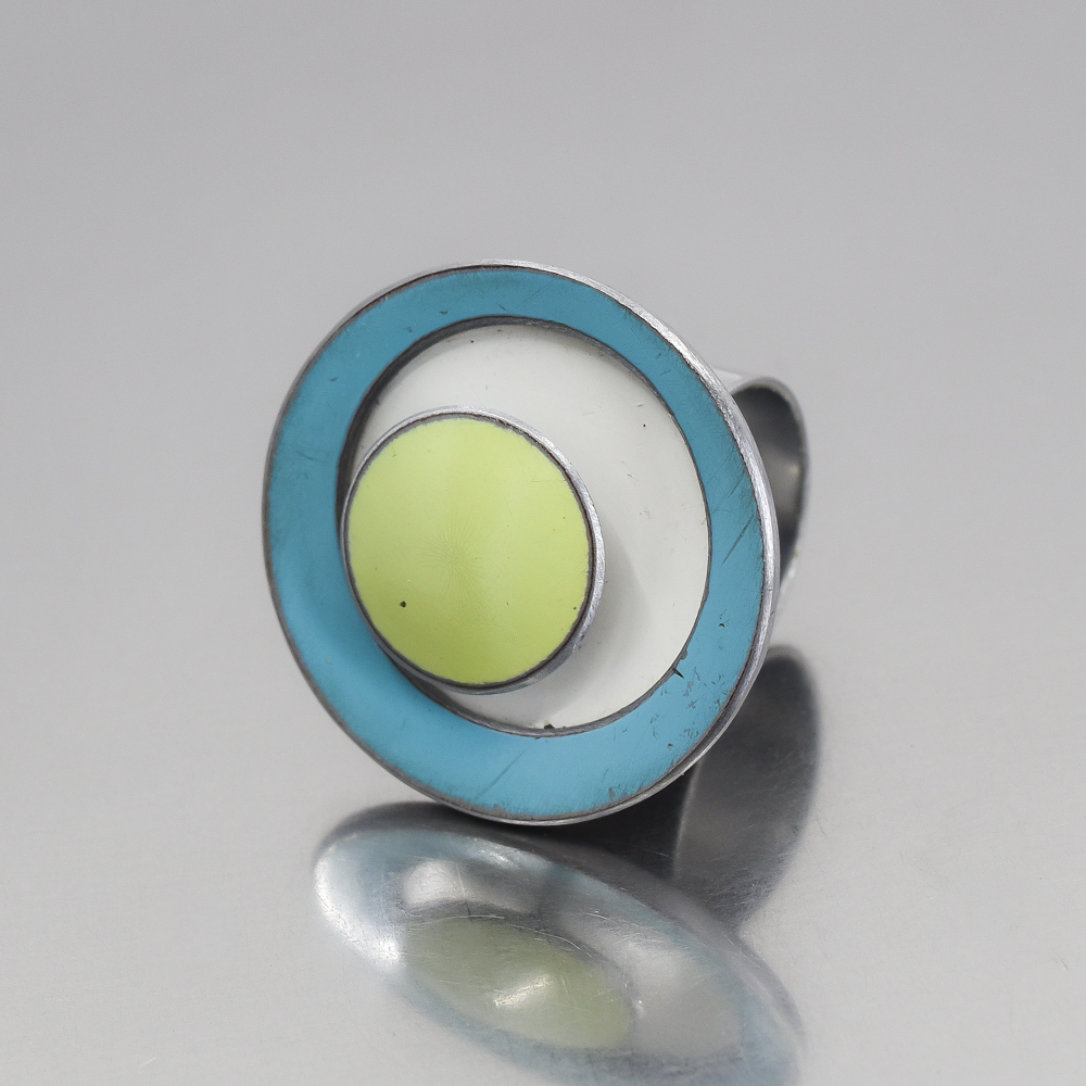 Abella - Ford, Audi, Plymouth ring with turquoise, white, and green original car paint, adjustable size 6 to 11.