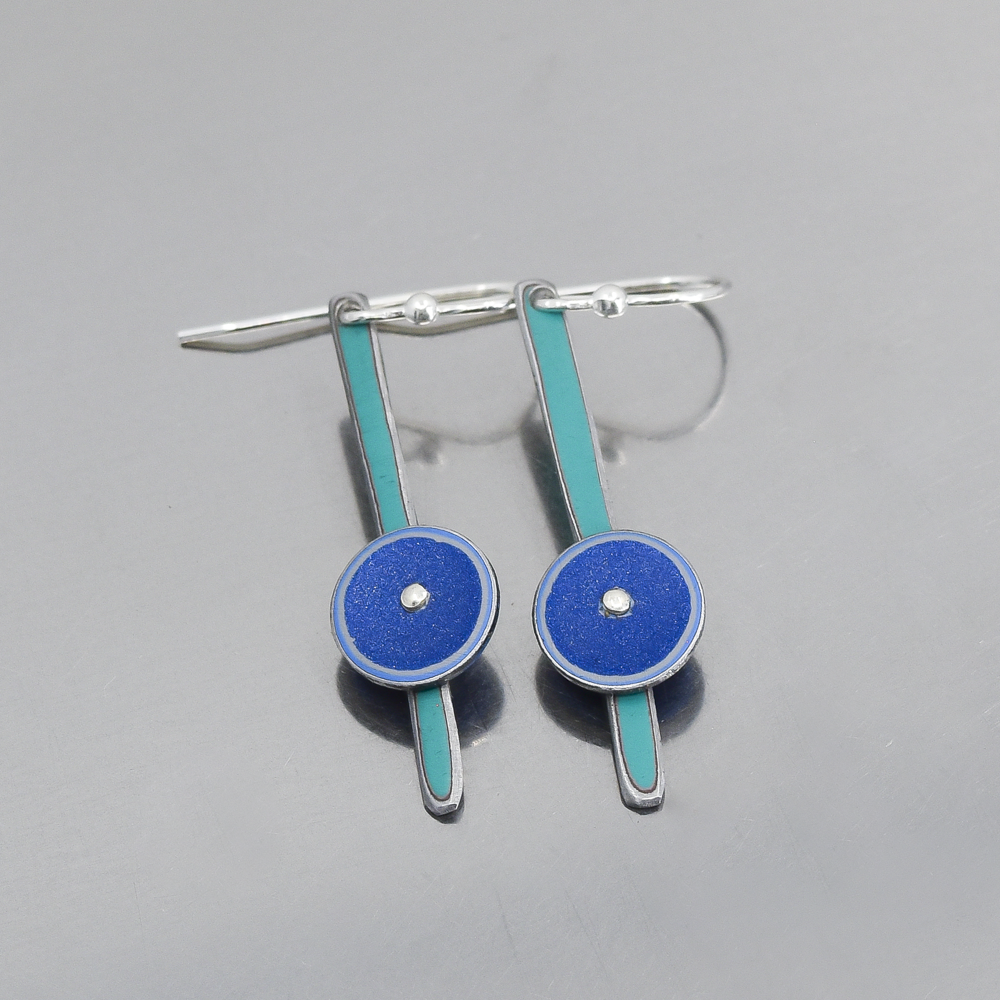 Beatrice - Ford earrings with turquoise and blue original car paint on sterling silver ear wires.