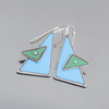 Leola - Oldsmobile & Dodge earrings with blue and green car paint, sterling silver ear wires, geometric design.
