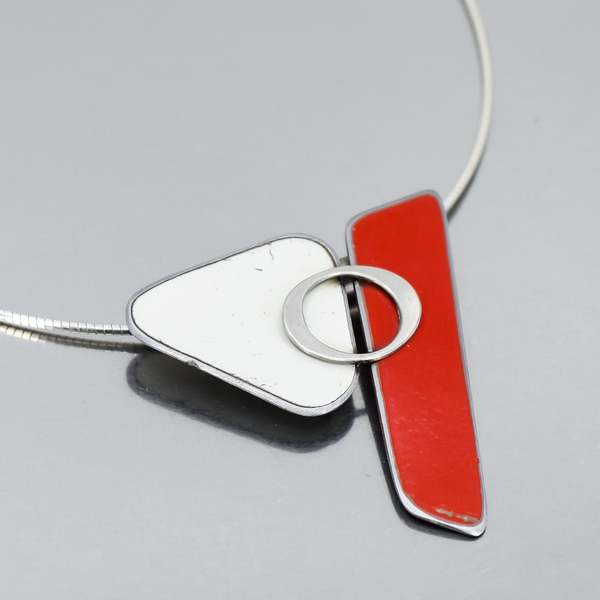 Hazel - Ford pendant with red and white original 64 Ford Fairlane and 61 Ford Falcon car paint on sterling silver cable