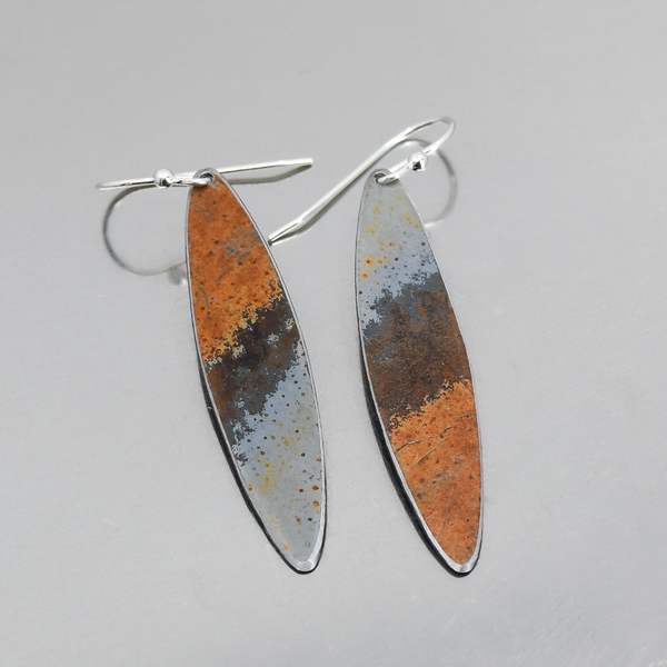 Effie - Dodge pickup earrings crafted from 86 Ford Bronco paint with sterling silver ear wires, 2 inches long.