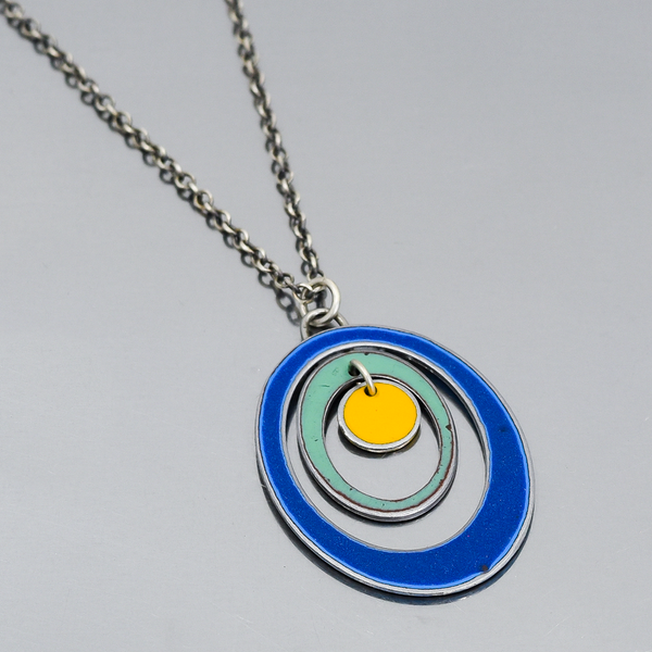 Earnestine - Ford & Dodge pendant necklace with oxidized silver chain featuring enamel truck paint colors.