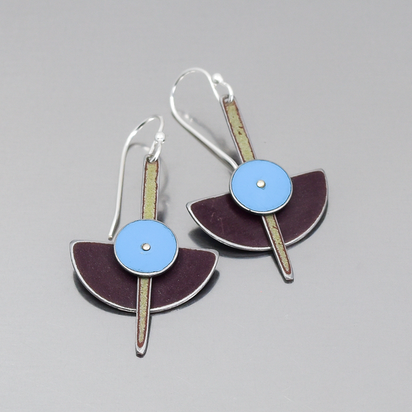 Irene - Mercury, Ford, Chevy earrings with original car paint in purple, olive green, and blue on sterling silver hooks.