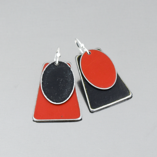 Jean - GMC & Ford earrings made from original 68 GMC black and 61 Ford Falcon red car paint with silver ear wires