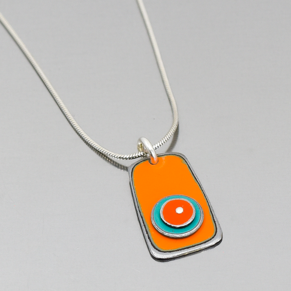 Marion - Dodge & Ford pendant necklace with orange and turquoise vintage truck paint on sterling silver chain