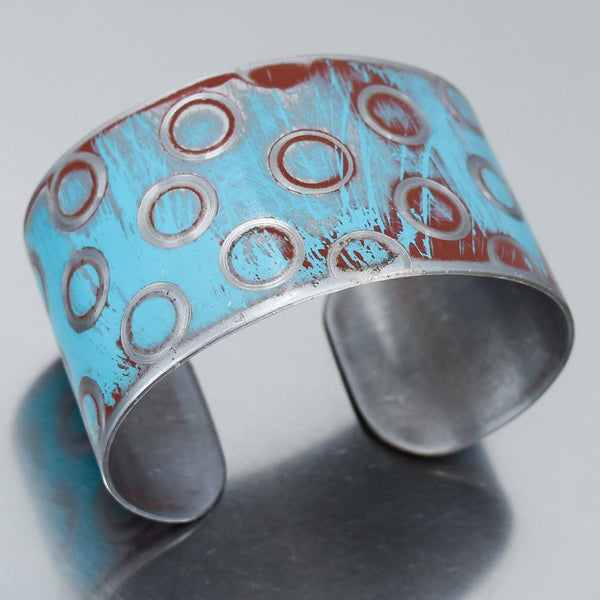 turquoise bracelet made from a 1964 Ford Thunderbird with the original car paint intact. Joyride Jewelry. Jewelry made from vintage cars. Handmade.