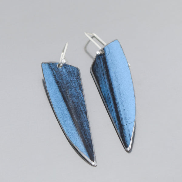 Blue sterling silver earrings made from original 1977 International Scout car paint with silver ear wires.