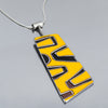 Sterling silver snake chain necklace with a rectangular yellow and black enamel pendant inspired by 1972 Ford pickup details.