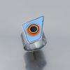 Silver ring with blue, orange, and black enamel inspired by 77 International Scout and 86 Ford Bronco paint colors