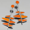 Pair of sterling silver earrings with orange enamel shapes inspired by 79 International Scout car paint design