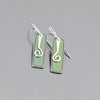 Pair of green rectangular sterling silver earrings with hand-forged spiral detail inspired by 69 Chevy Nova paint finish