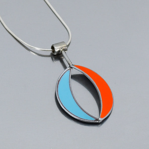 Sterling silver pendant necklace with orange 74 Ford F150 and turquoise 64 Ford Fairlane car paint details