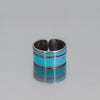 Adjustable ring with turquoise and silver stripes made from original 1964 Ford Thunderbird car paint