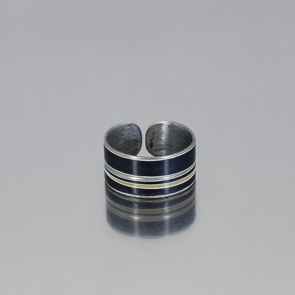 Silver adjustable ring with black and silver stripes made from original 2021 Mercedes Sprinter van paint