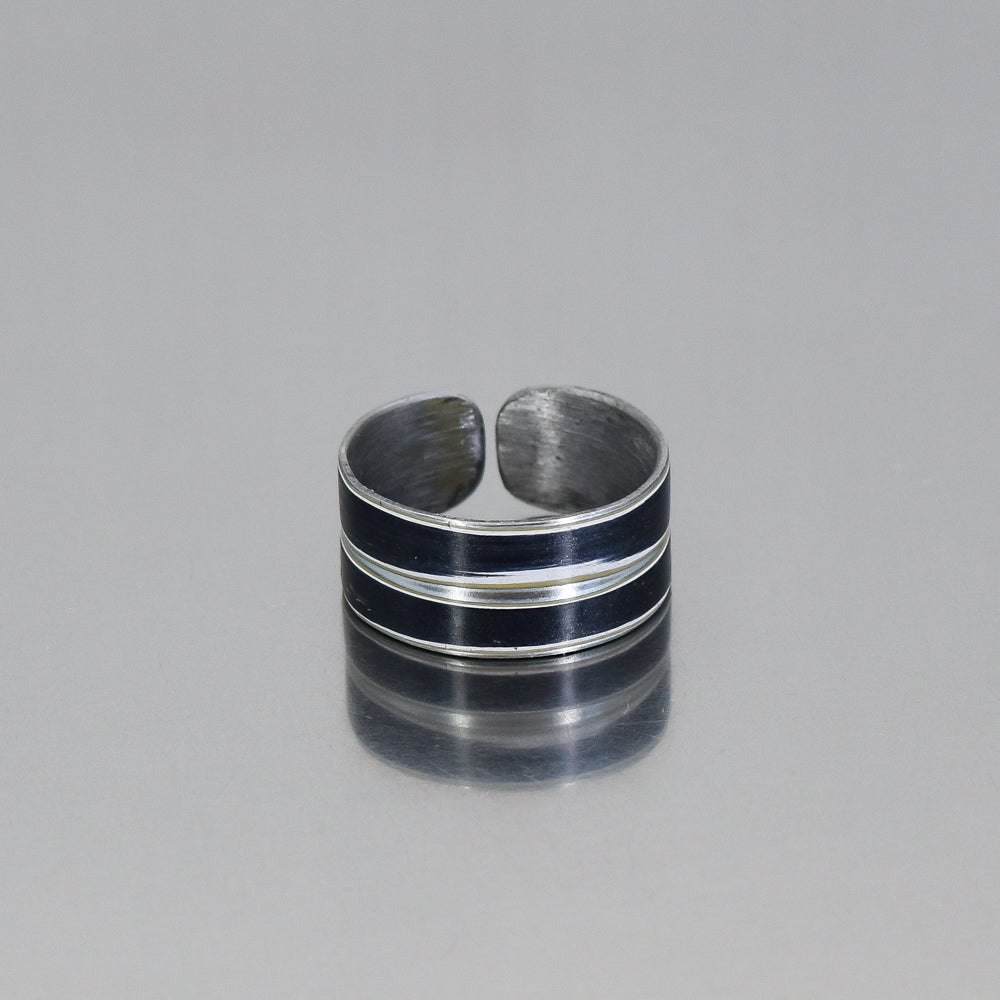 Adjustable silver ring with three black stripes made from 2021 Mercedes Sprinter van original car paint