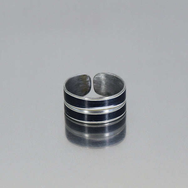 Adjustable silver ring with three black stripes made from 2021 Mercedes Sprinter van original car paint