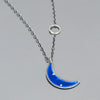 18-inch oxidized sterling silver chain necklace with blue crescent pendant and original car paint finish detail