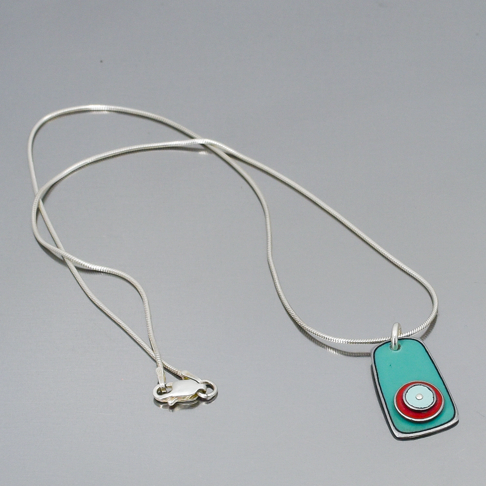 Marion - Chevy, Mercury, AMC necklace with light turquoise AMC Rambler pendant on sterling silver snake chain.