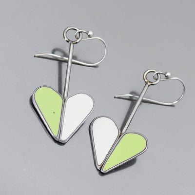 Laverne - Plymouth & Ford earrings with green and white original car paint and sterling silver ear wires.
