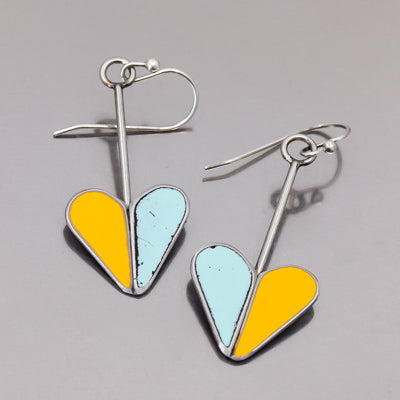 Laverne - Ford & AMC earrings featuring 72 Ford pickup yellow and 62 AMC Rambler turquoise original paint with silver wires.