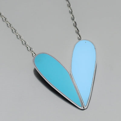 Greta - Ford & Oldsmobile necklace with turquoise and light blue original car paint on oxidized silver chain.