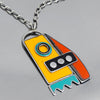 Arline - Ford & GMC pendant necklace with original car paint on oxidized sterling silver chain, shown on model for scale.
