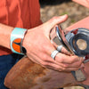 Dodge pickup band style ring made from 75 Dodge forest service truck with the original car paint intact. Joyride Jewelry. Hand made using vintage car parts.