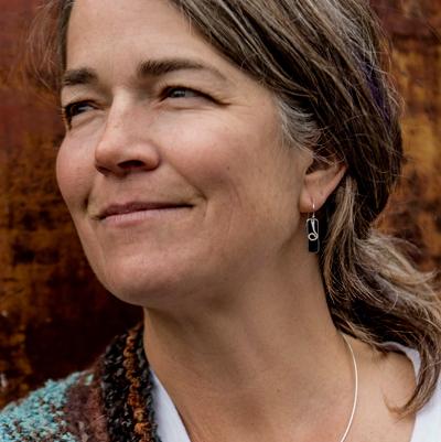 Luly - AMC Rambler sterling silver earrings with authentic AMC Rambler station wagon paint worn by woman.