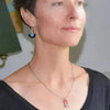 Marion - Ford & Dodge silver snake chain necklace with miniature vintage car paint pendant worn by woman
