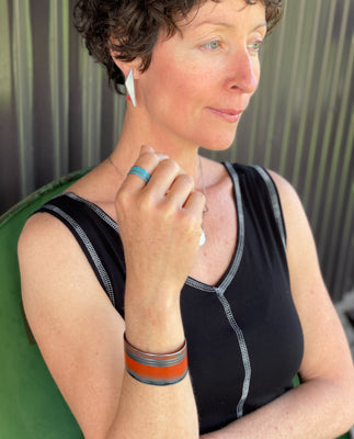 Doreen - Mercury Monterey ring worn on hand, showing adjustable size and original car paint detail.